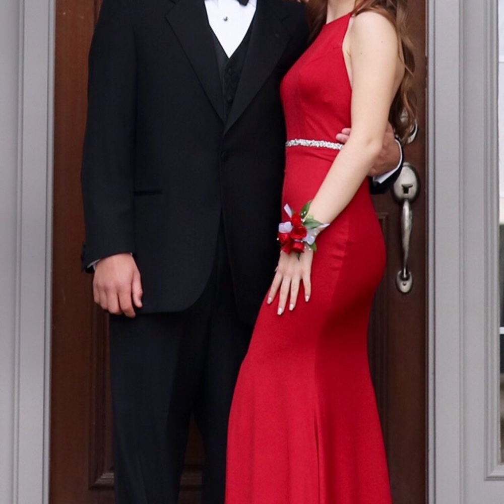 Red halter prom dress